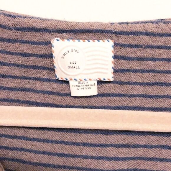 Anthropologie Serra Spliced Striped Tee Brown Asymmetrical - Picture 4 of 7